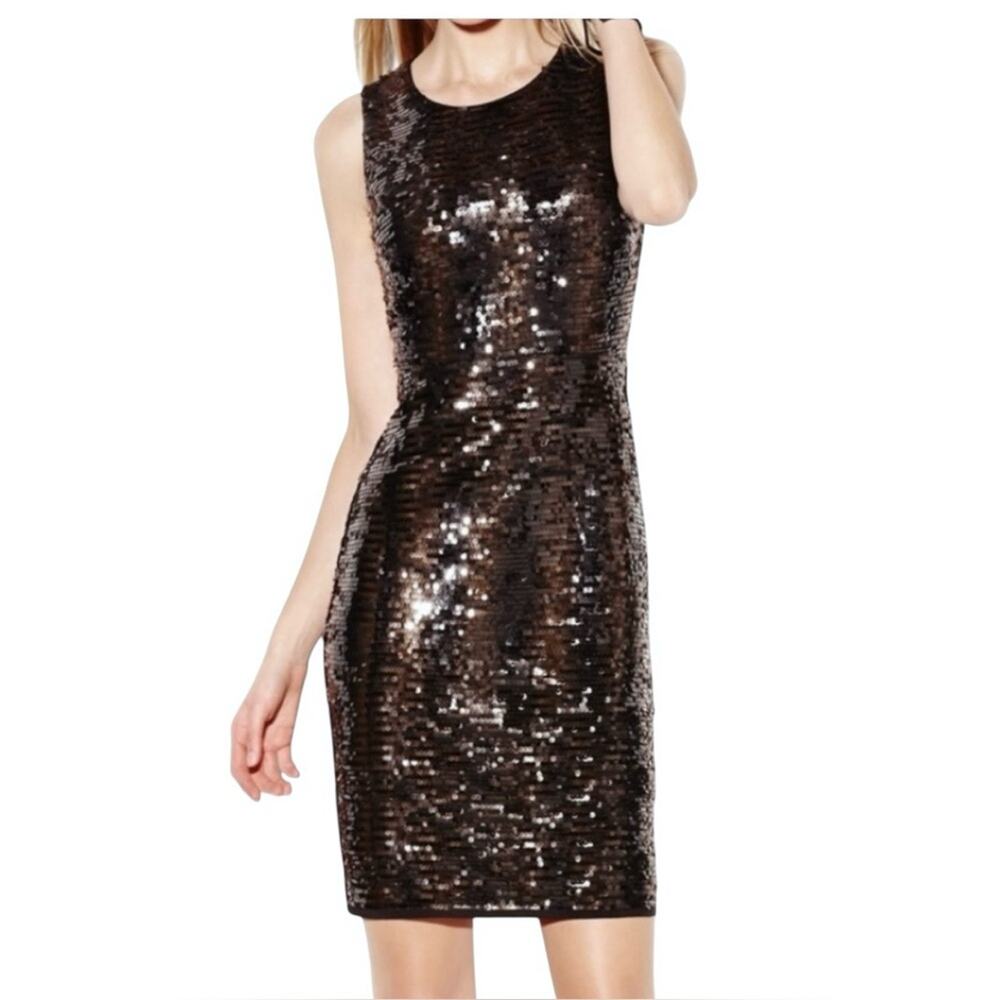 Vince Camuto Black Sequin Sheath Dress 12 Sleeveless Cocktail Party Evening